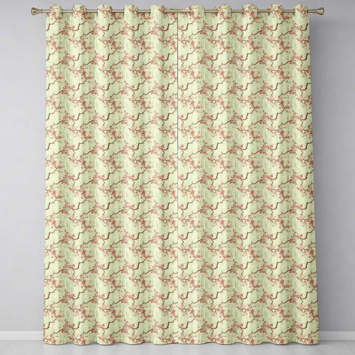 Delicate Cherry Blossom Branches Vintage Style Seamless Pattern Readymade Eyelet Ring Top Thermal 100% Blackout Curtains