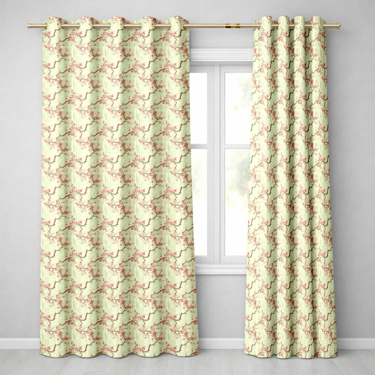 Delicate Cherry Blossom Branches Vintage Style Seamless Pattern Readymade Eyelet Ring Top Thermal 100% Blackout Curtains