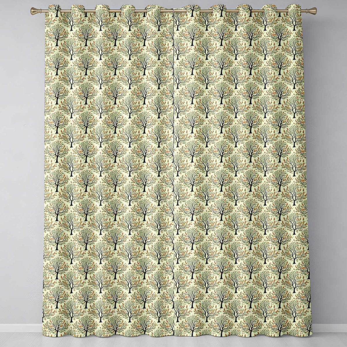 Stylized Autumn Trees with Falling Leaves Seamless Pattern Readymade Eyelet Ring Top Thermal 100% Blackout Curtains