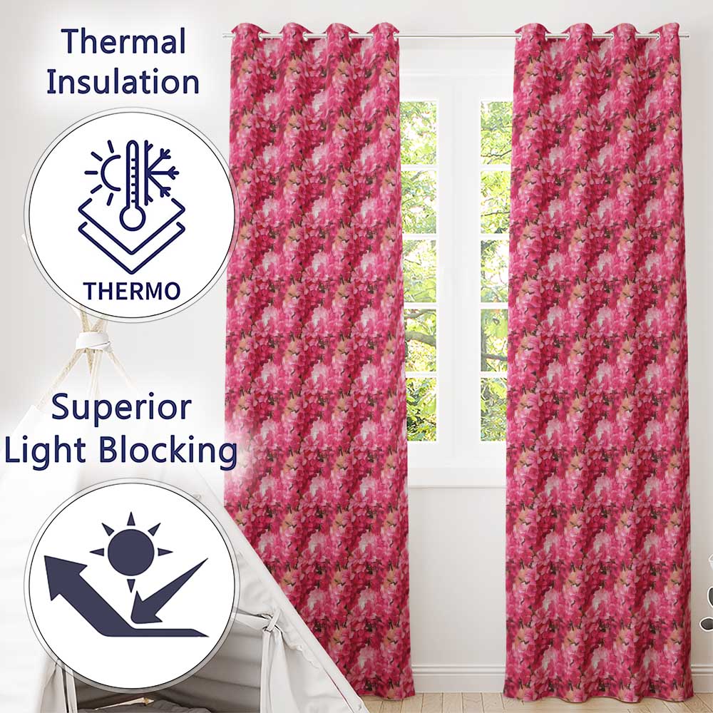 Romantic Pink Blossoms on Warm Pastel Background Seamless Pattern Readymade Eyelet Ring Top Thermal 100% Blackout Curtains