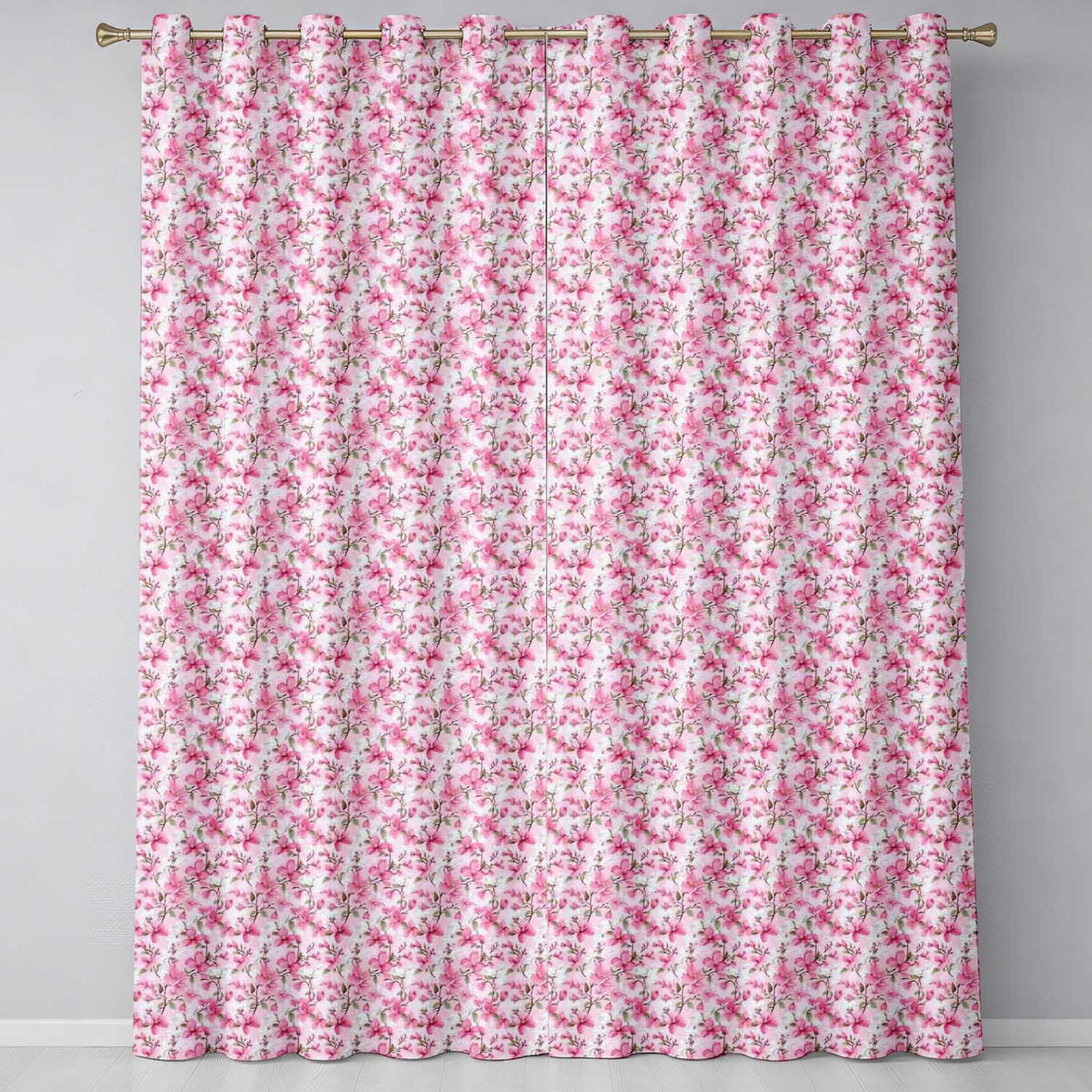Soft Pink Magnolia Blossom Branches on Pastel Background Seamless Pattern Readymade Eyelet Ring Top Thermal 100% Blackout Curtains