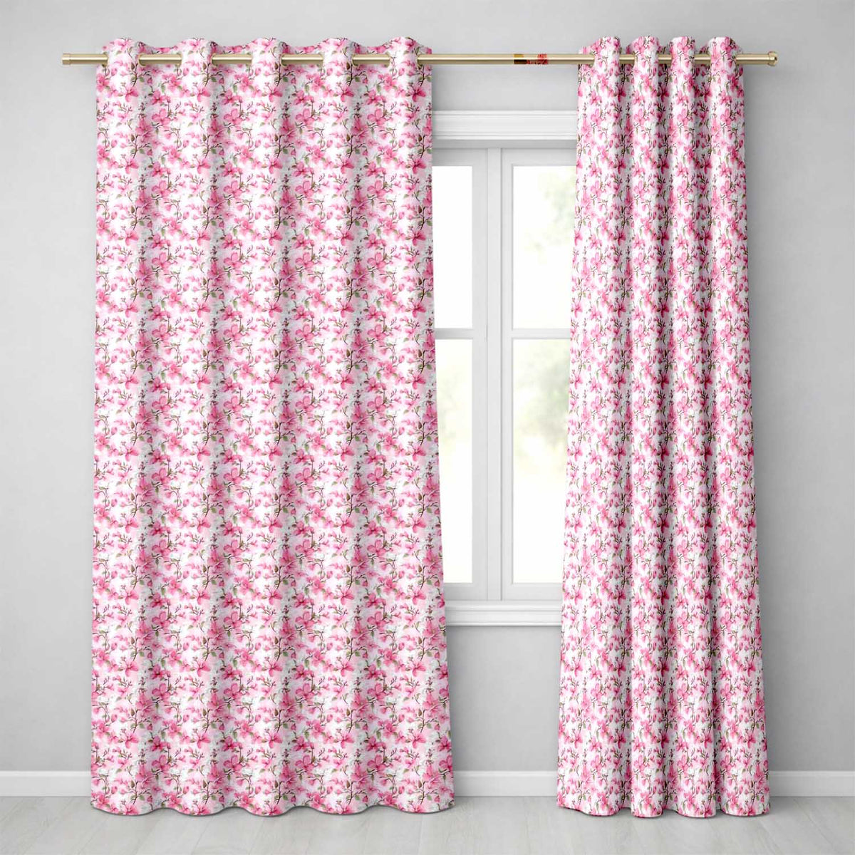 Soft Pink Magnolia Blossom Branches on Pastel Background Seamless Pattern Readymade Eyelet Ring Top Thermal 100% Blackout Curtains