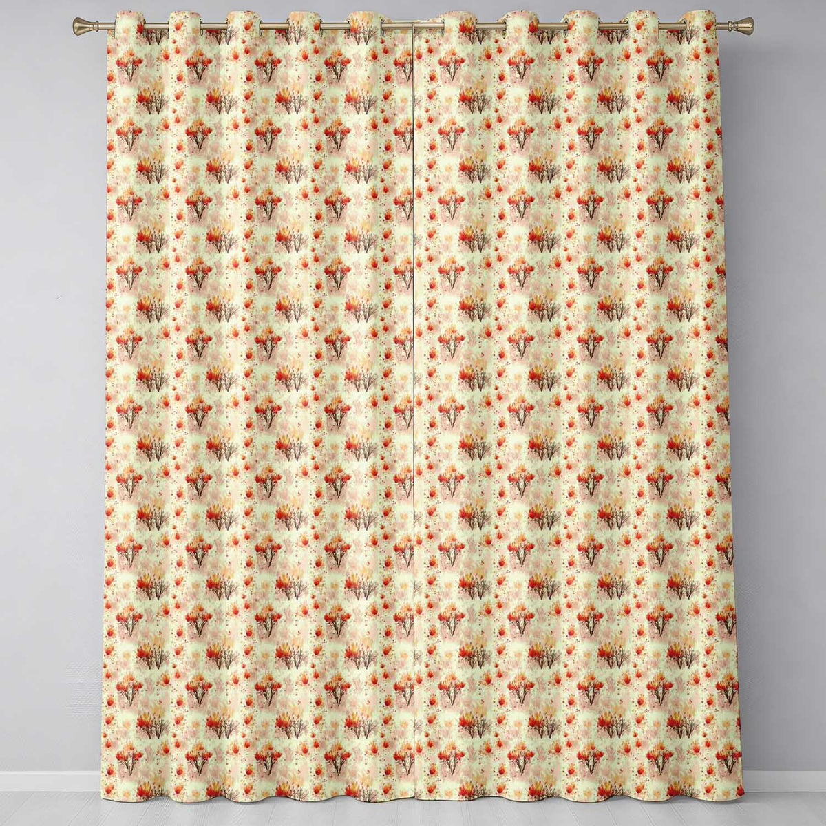 Abstract Fire Elements with Burning Bushes on Light Background Seamless Pattern Readymade Eyelet Ring Top Thermal 100% Blackout Curtains