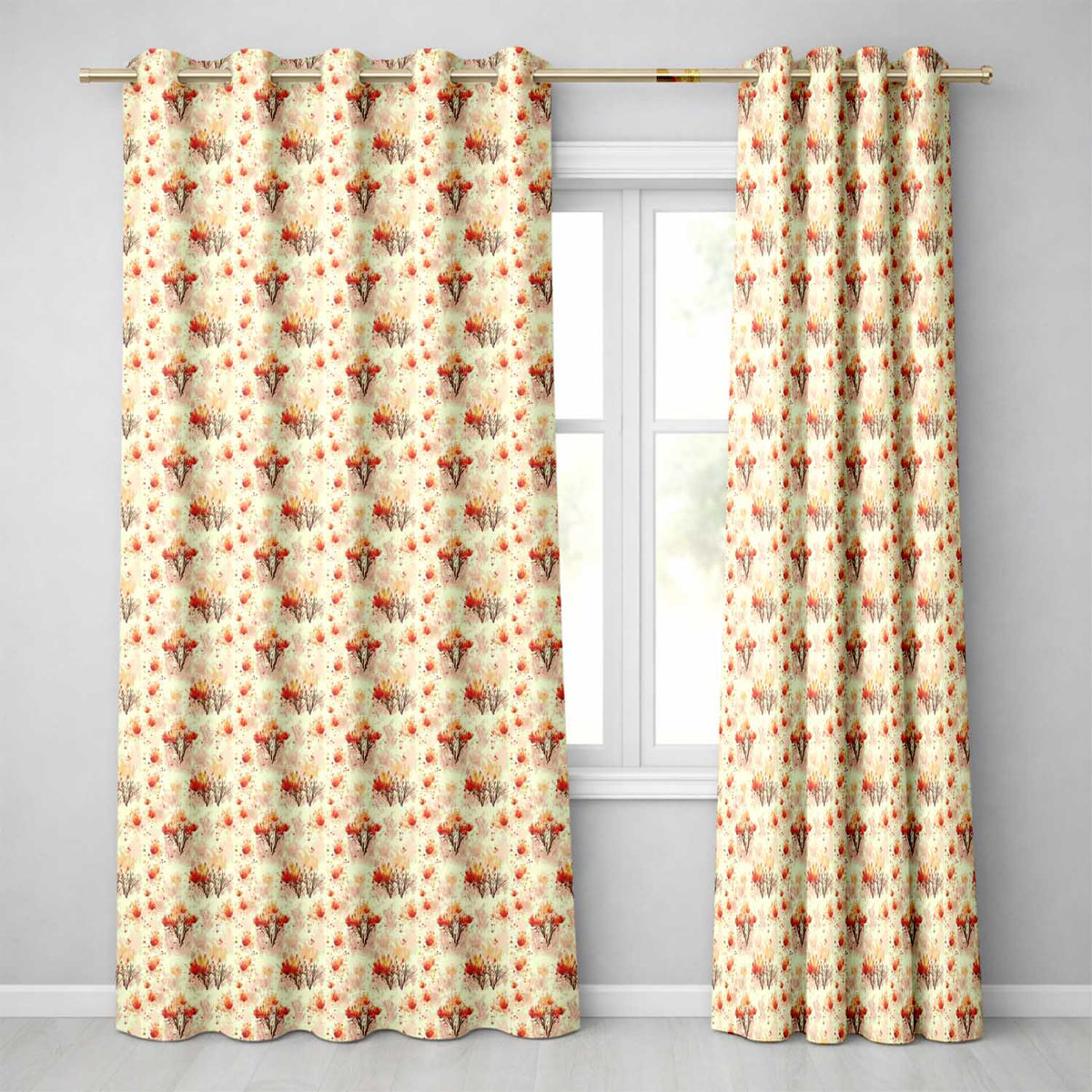 Abstract Fire Elements with Burning Bushes on Light Background Seamless Pattern Readymade Eyelet Ring Top Thermal 100% Blackout Curtains