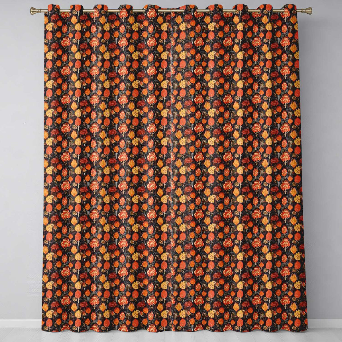 Autumn Leaves in Warm Orange Tones on Dark Background Seamless Pattern Readymade Eyelet Ring Top Thermal 100% Blackout Curtains