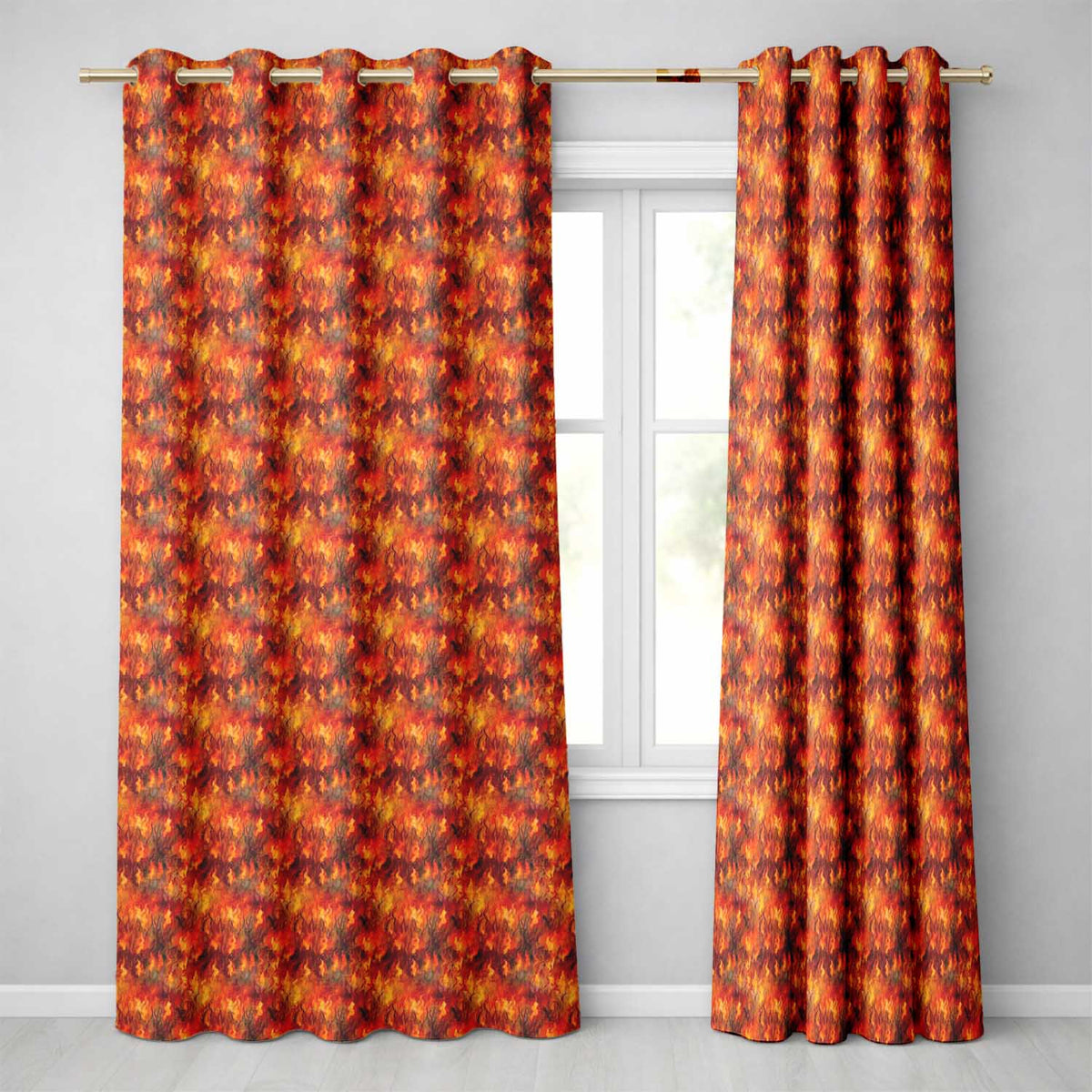 Intense Flame Texture with Abstract Fire Elements Seamless Pattern Readymade Eyelet Ring Top Thermal 100% Blackout Curtains