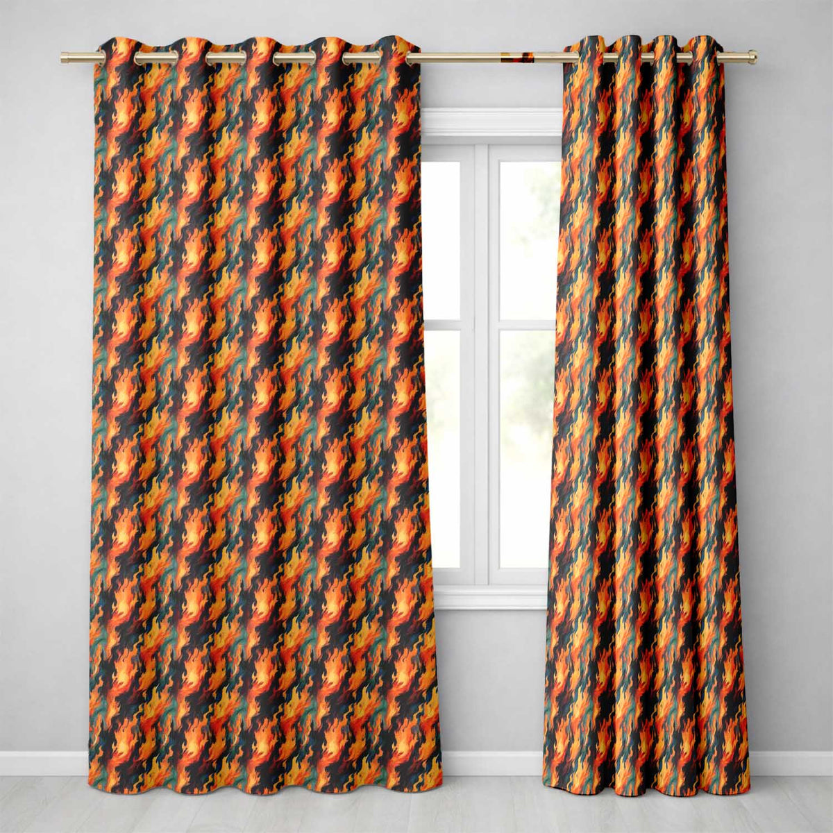 Abstract Flowing Flames in Orange and Blue Tones Seamless Pattern Readymade Eyelet Ring Top Thermal 100% Blackout Curtains