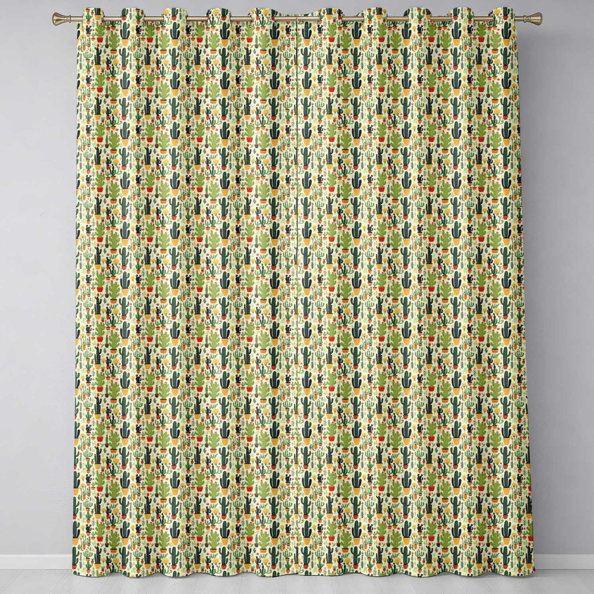 Whimsical Mixed Cactus and Succulent Illustration Seamless Pattern Readymade Eyelet Ring Top Thermal 100% Blackout Curtains