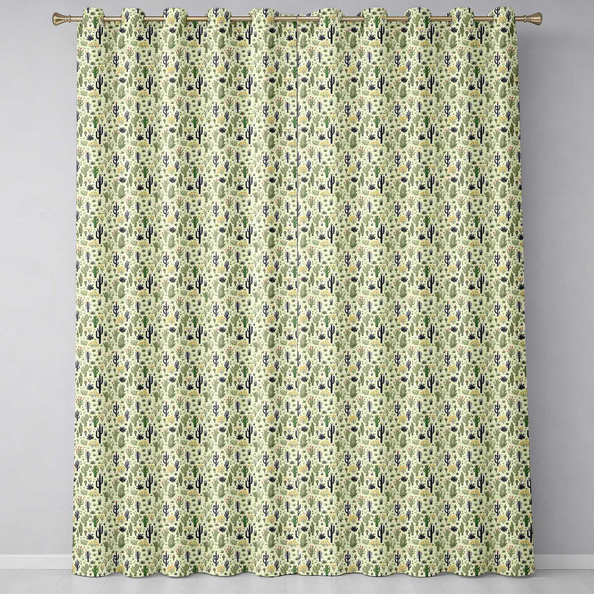 Cute Desert Cactus and Wild Plants Illustration Seamless Pattern Readymade Eyelet Ring Top Thermal 100% Blackout Curtains