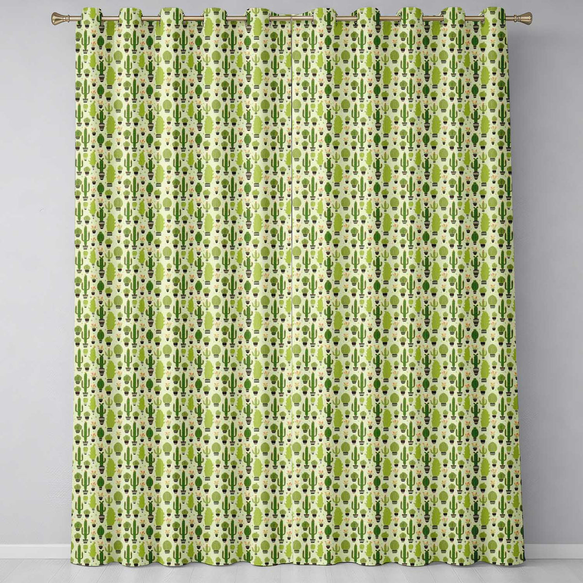Simple Green Cactus and Succulent Shapes on Neutral Background Seamless Pattern Readymade Eyelet Ring Top Thermal 100% Blackout Curtains