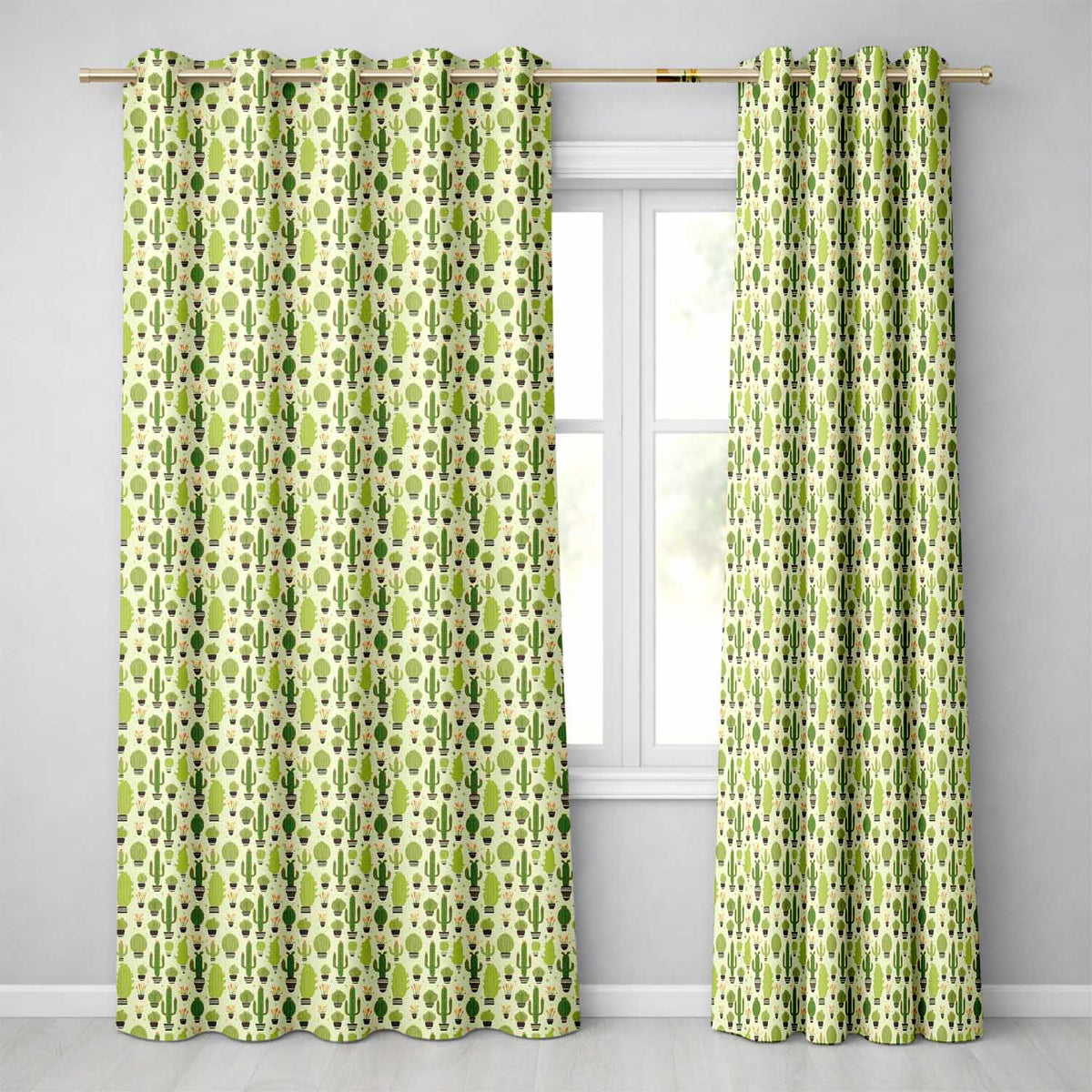 Simple Green Cactus and Succulent Shapes on Neutral Background Seamless Pattern Readymade Eyelet Ring Top Thermal 100% Blackout Curtains