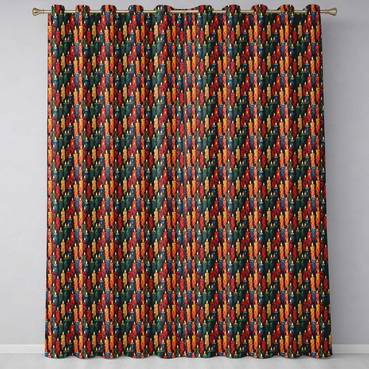 Vibrant Multicolor Dripping Wax Candles Dark Seamless Pattern Readymade Eyelet Ring Top Thermal 100% Blackout Curtains
