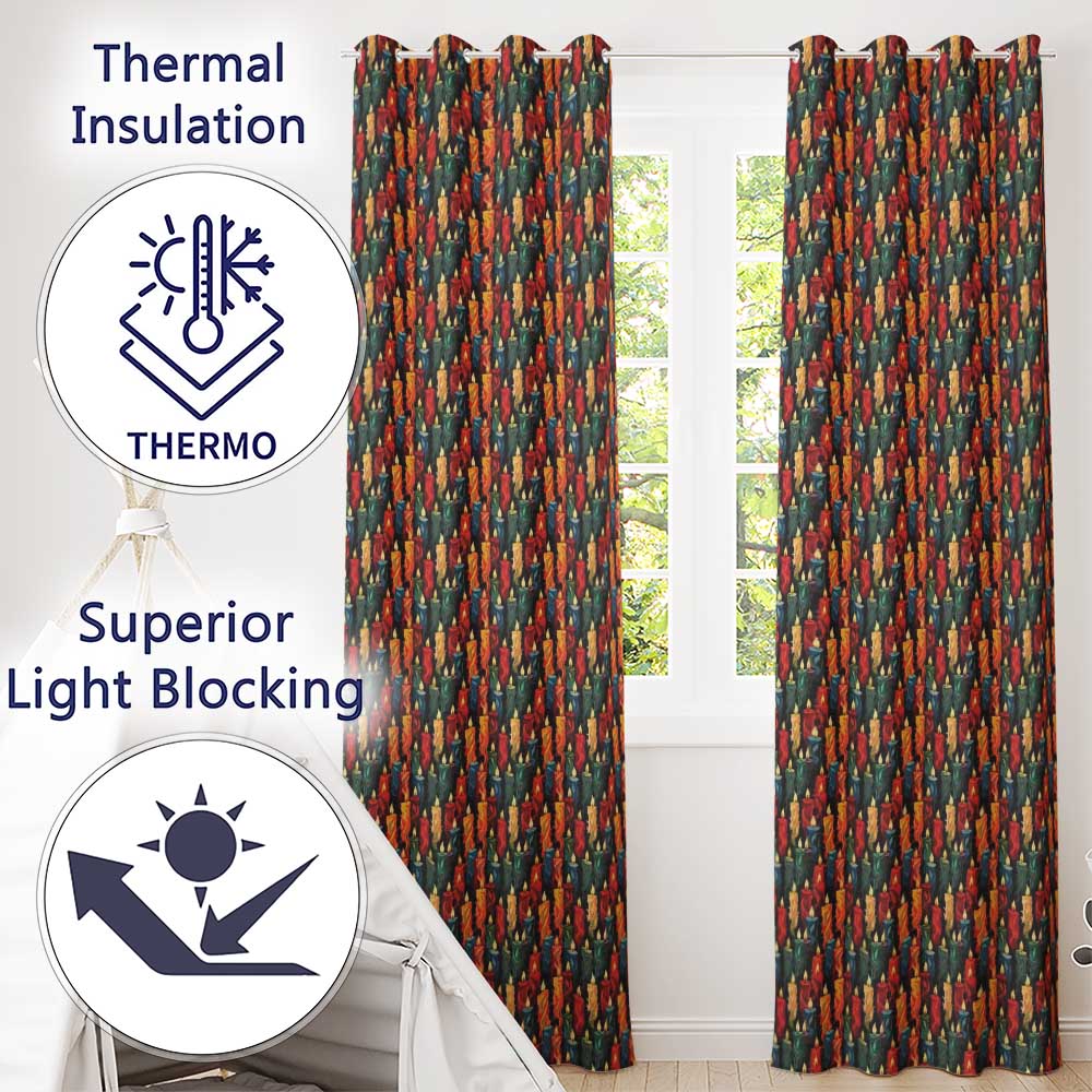 Vibrant Multicolor Dripping Wax Candles Dark Seamless Pattern Readymade Eyelet Ring Top Thermal 100% Blackout Curtains