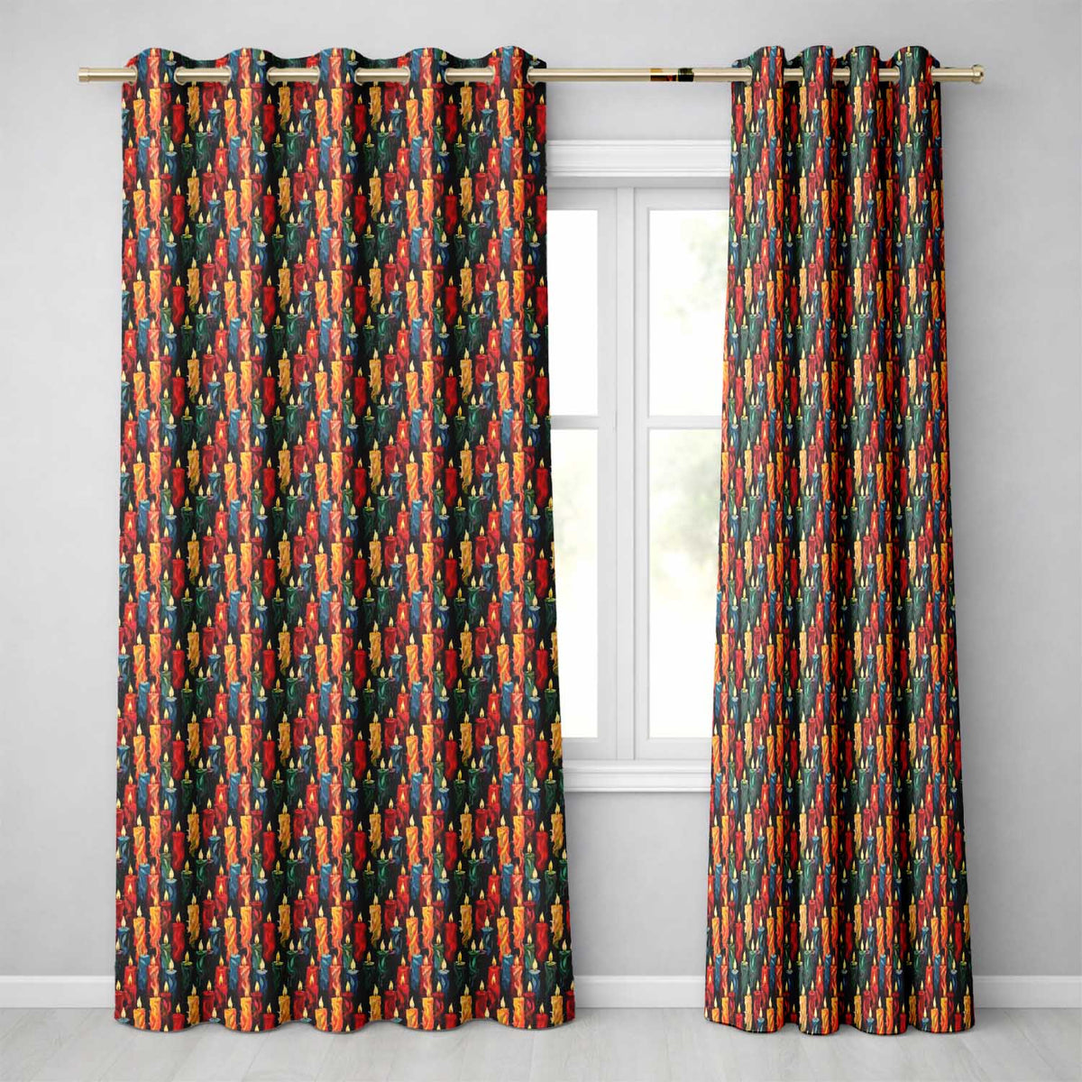 Vibrant Multicolor Dripping Wax Candles Dark Seamless Pattern Readymade Eyelet Ring Top Thermal 100% Blackout Curtains