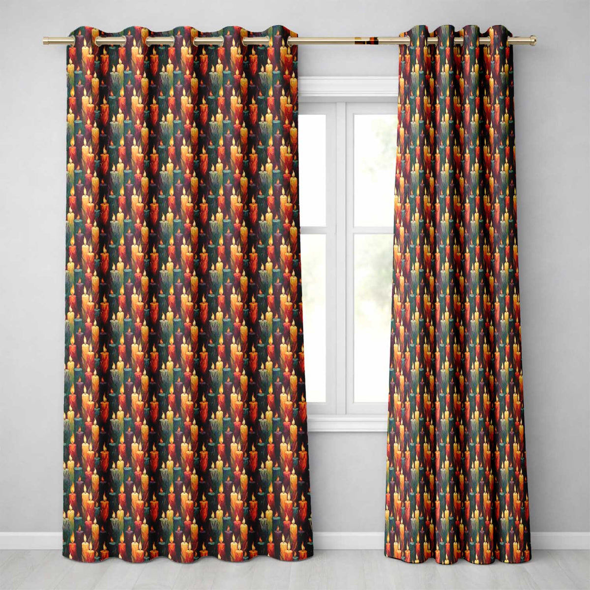 Vibrant Melted Wax Multicolor Candles Dark Seamless Pattern Readymade Eyelet Ring Top Thermal 100% Blackout Curtains
