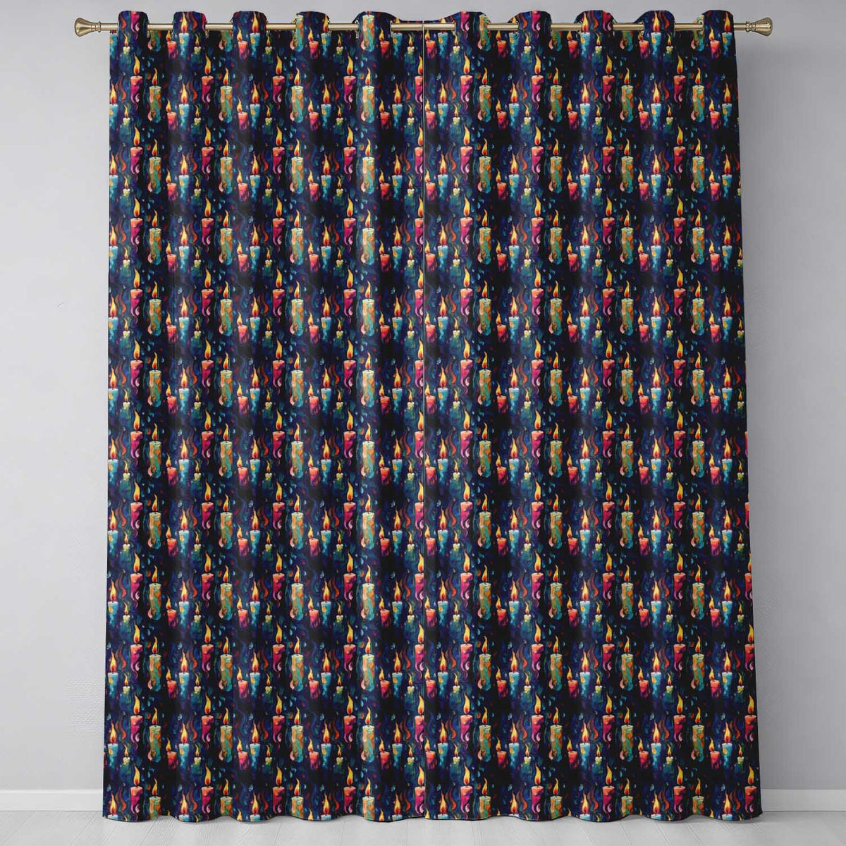 Artistic Melting Wax Candles on Dark Background Seamless Pattern Readymade Eyelet Ring Top Thermal 100% Blackout Curtains