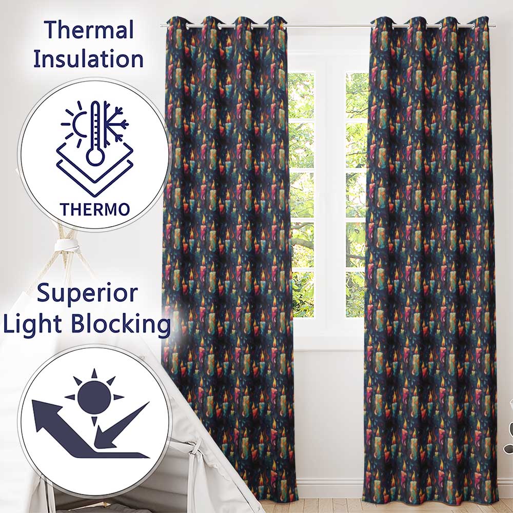 Artistic Melting Wax Candles on Dark Background Seamless Pattern Readymade Eyelet Ring Top Thermal 100% Blackout Curtains