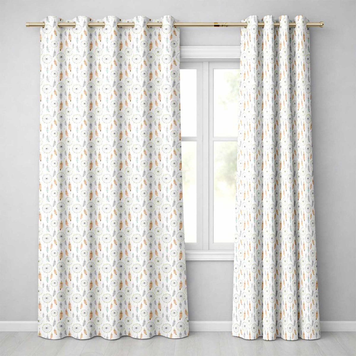 Elegant Dreamcatcher Feathers Minimal Seamless Pattern Designs Readymade Eyelet Ring Top Thermal 100% Blackout Curtains