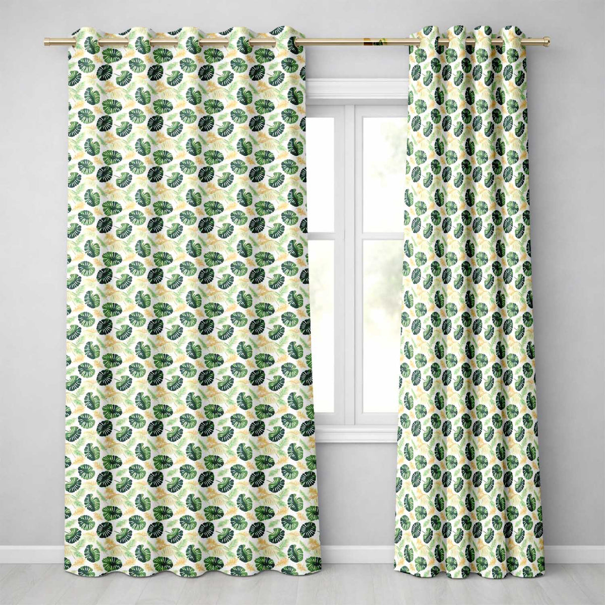 Tropical Leaves Mix with Palm and Monstera on Cream Background Seamless Readymade Eyelet Ring Top Thermal 100% Blackout Curtains
