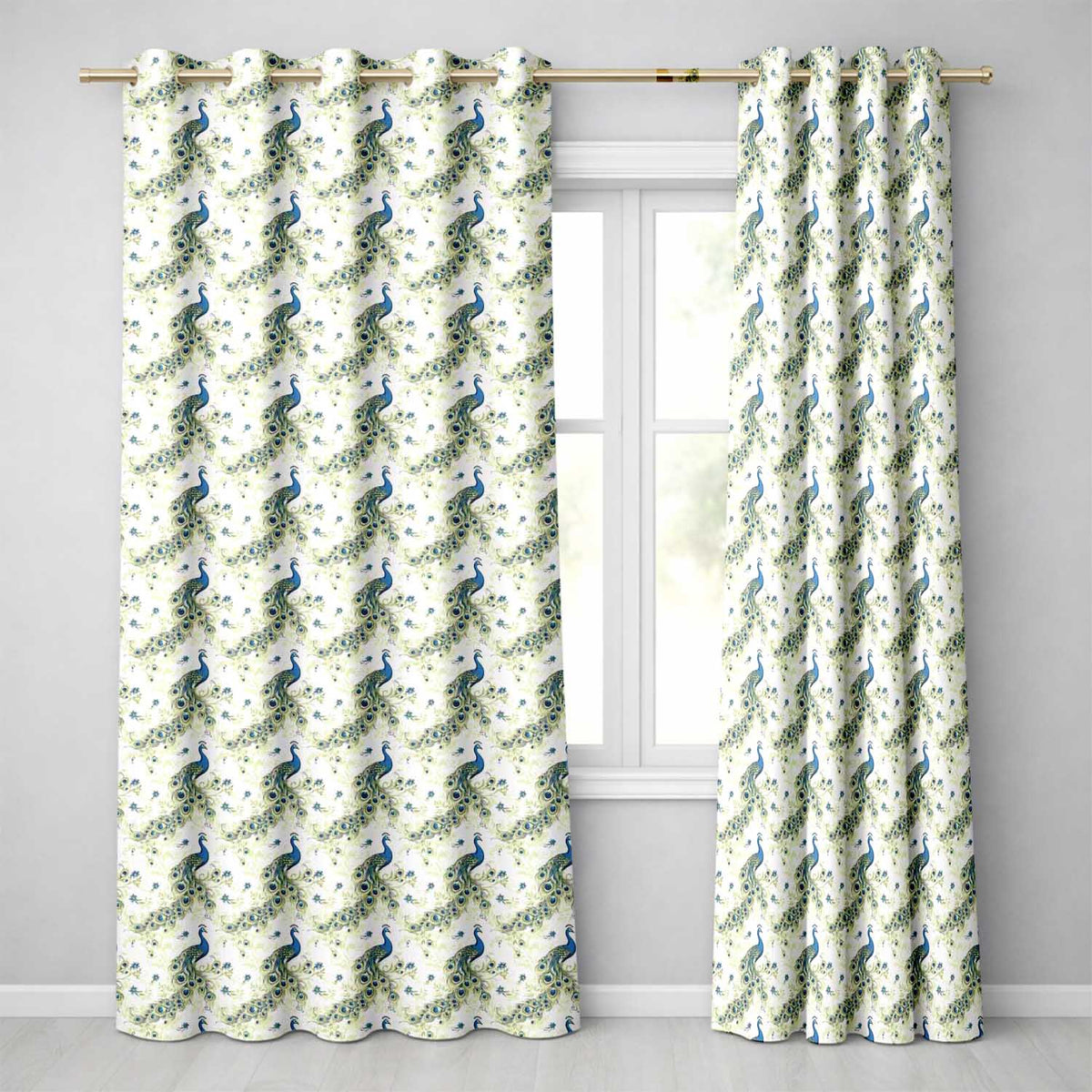 Vintage Peacock Birds with Floral Garden Background Seamless Pattern Readymade Eyelet Ring Top Thermal 100% Blackout Curtains