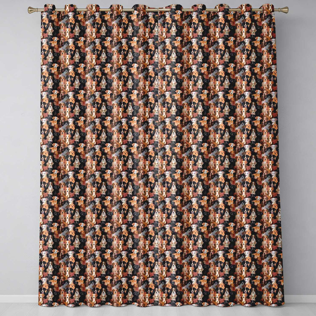 Cute Cartoon Dog Breeds on Dark Background Seamless Pattern Readymade Eyelet Ring Top Thermal 100% Blackout Curtains