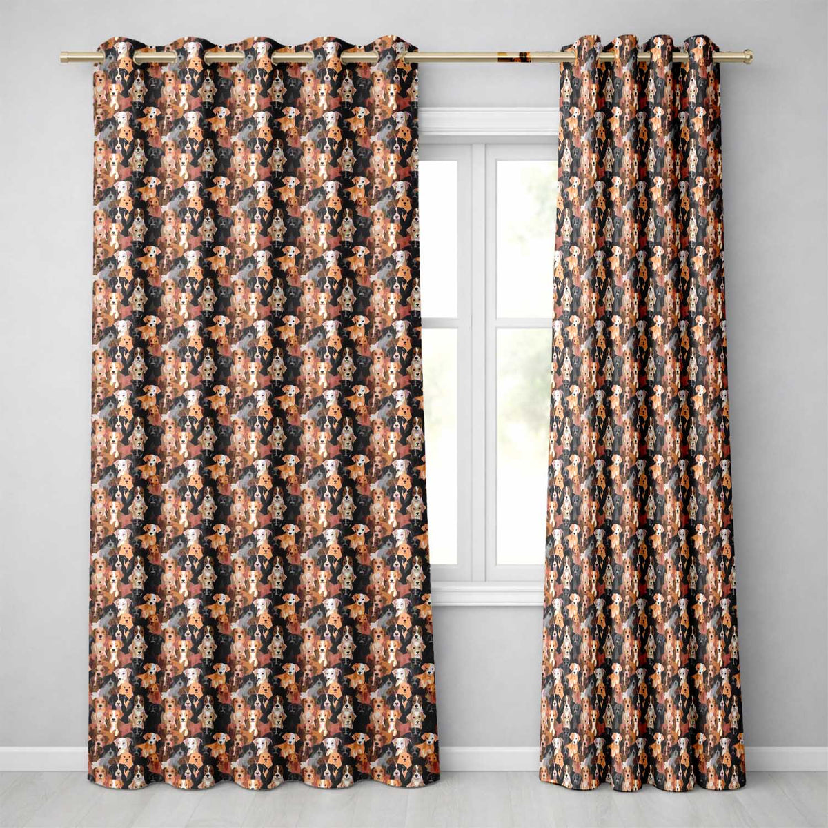 Cute Cartoon Dog Breeds on Dark Background Seamless Pattern Readymade Eyelet Ring Top Thermal 100% Blackout Curtains
