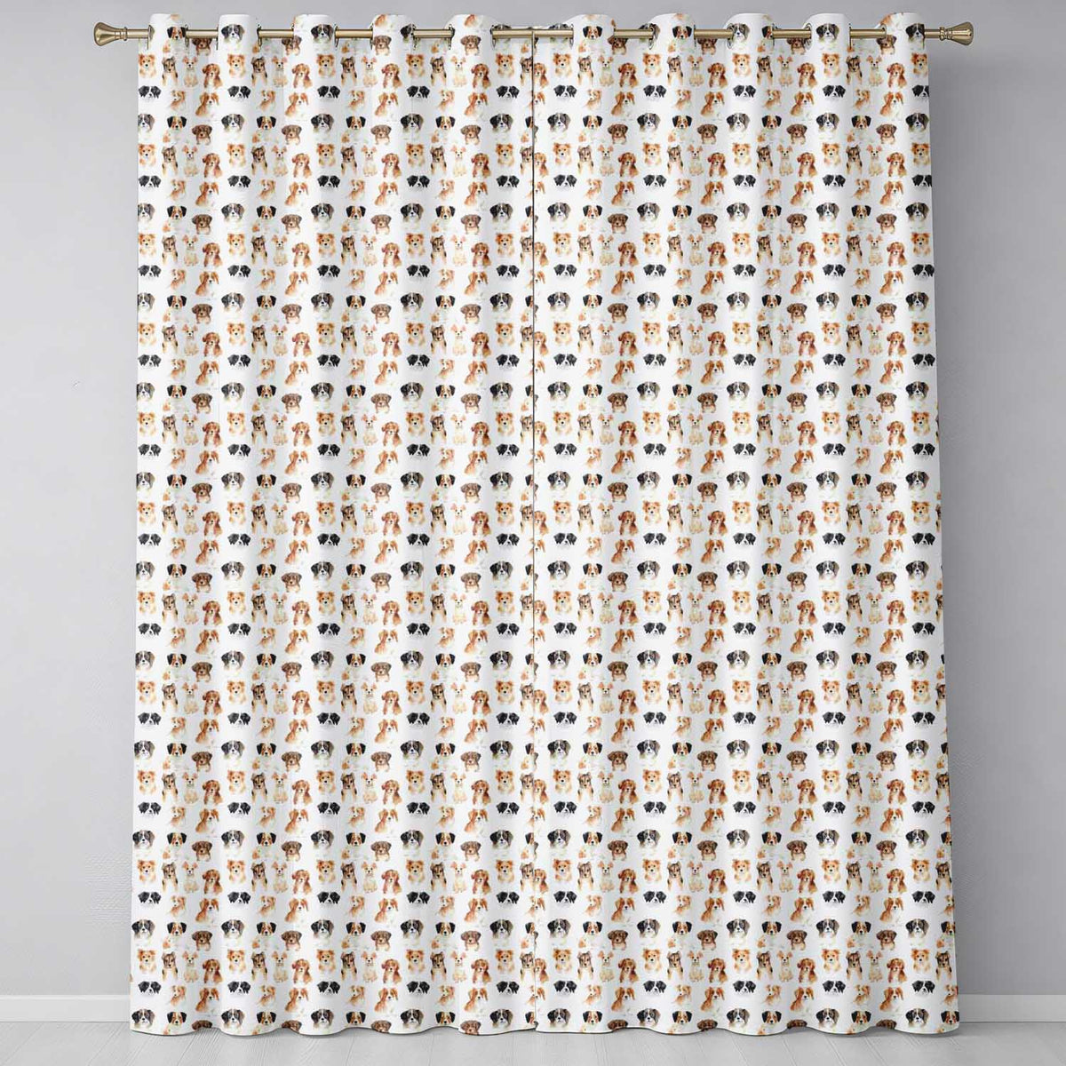 Cute Mixed Breed Dog Portraits on White Seamless Pattern Readymade Eyelet Ring Top Thermal 100% Blackout Curtains