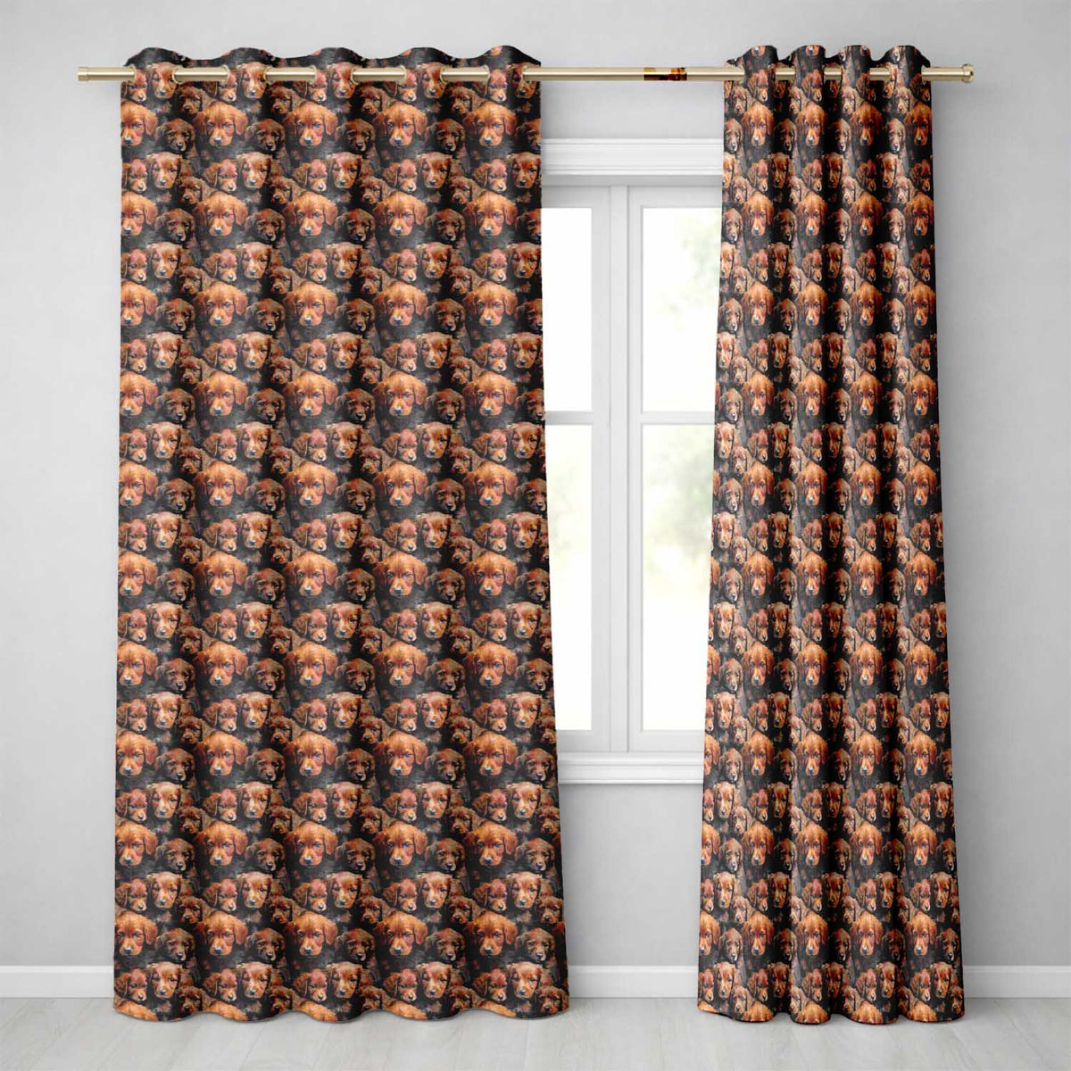 Realistic Golden Brown Puppy Dogs Close Up Seamless Pattern Readymade Eyelet Ring Top Thermal 100% Blackout Curtains