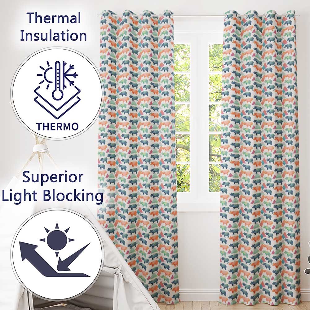 Colorful Geometric Rhino Shapes Seamless Pattern Readymade Eyelet Ring Top Thermal 100% Blackout Curtains