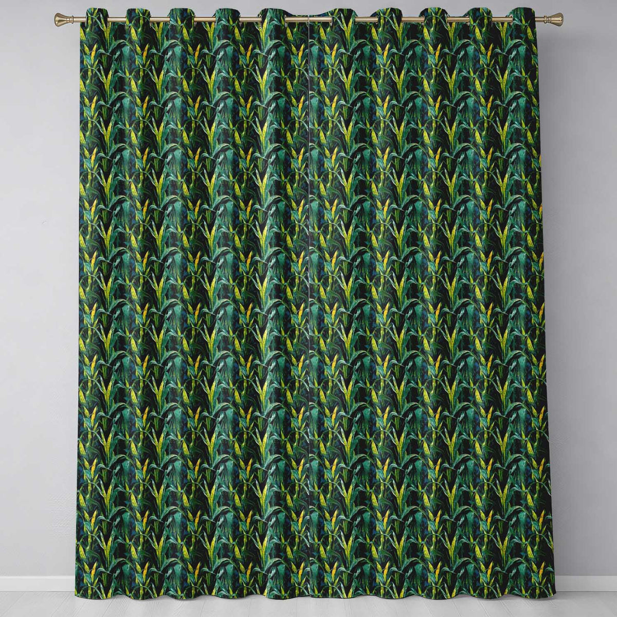 Dense Tropical Leaves Jungle Style Seamless Pattern Readymade Eyelet Ring Top Thermal 100% Blackout Curtains