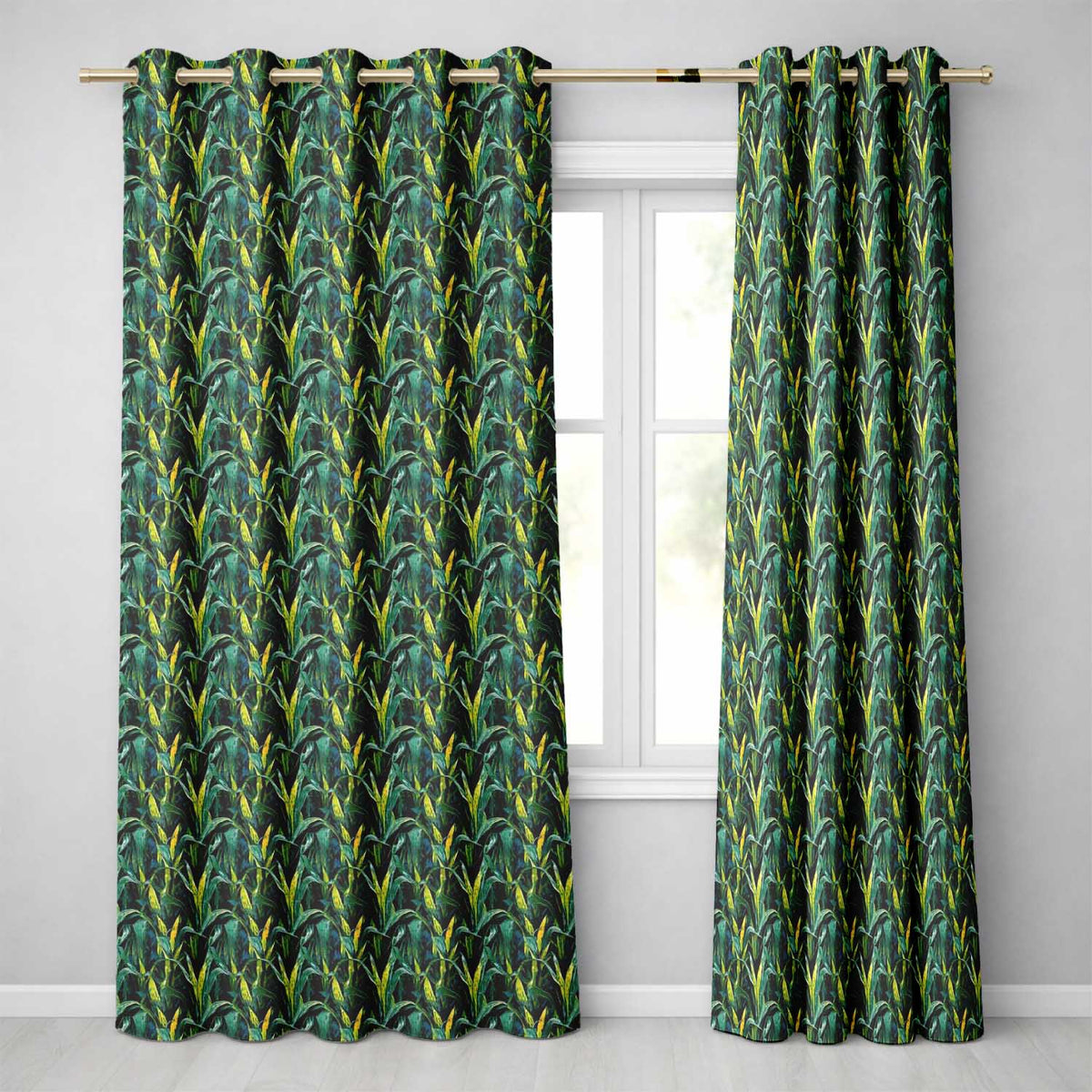 Dense Tropical Leaves Jungle Style Seamless Pattern Readymade Eyelet Ring Top Thermal 100% Blackout Curtains