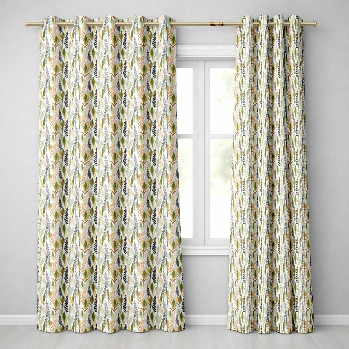 Elegant Autumn Botanical Leaves with Soft Neutral Background Seamless Pattern Readymade Eyelet Ring Top Thermal 100% Blackout Curtains