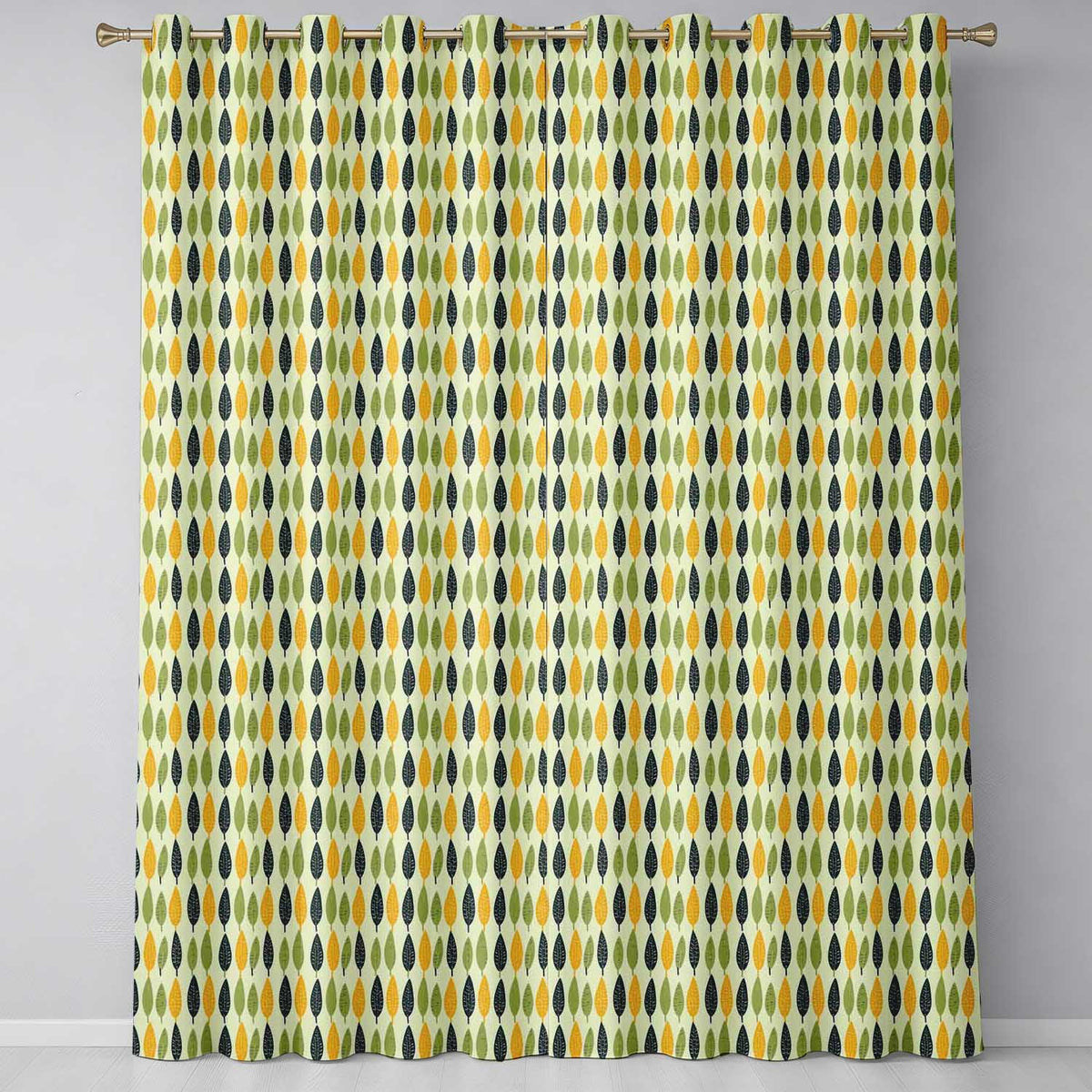 Minimal Leaf Pattern in Green and Mustard Tones Seamless Pattern Readymade Eyelet Ring Top Thermal 100% Blackout Curtains