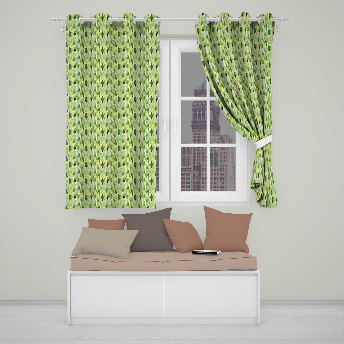 Layered Watercolor Green Leaves with Soft Gradient Effect Seamless Pattern Readymade Eyelet Ring Top Thermal 100% Blackout Curtains