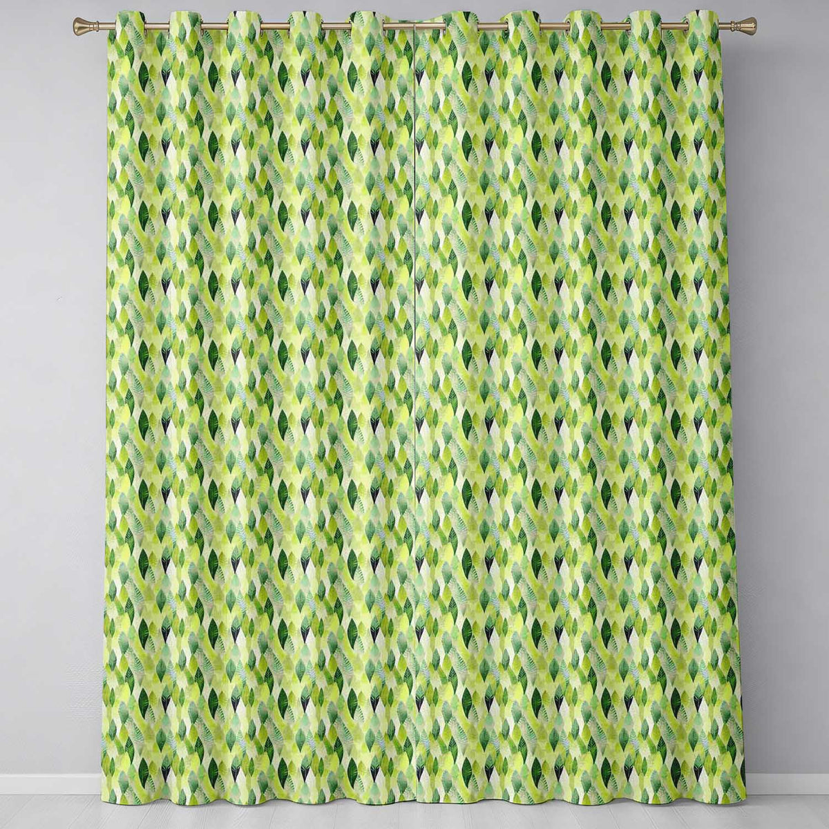Layered Watercolor Green Leaves with Soft Gradient Effect Seamless Pattern Readymade Eyelet Ring Top Thermal 100% Blackout Curtains