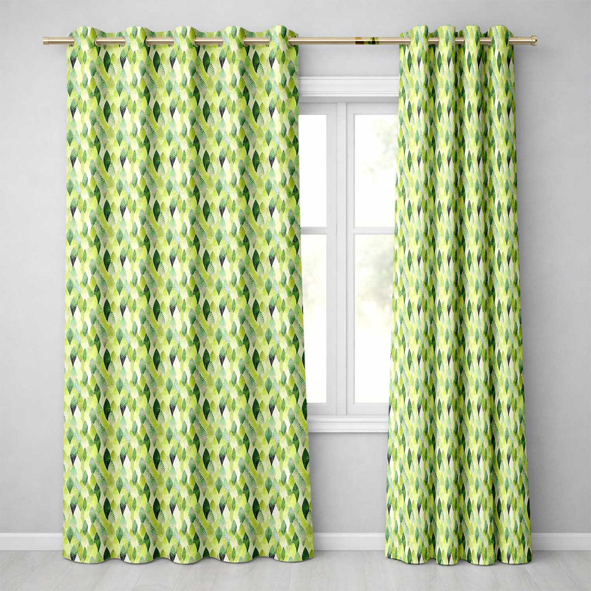 Layered Watercolor Green Leaves with Soft Gradient Effect Seamless Pattern Readymade Eyelet Ring Top Thermal 100% Blackout Curtains
