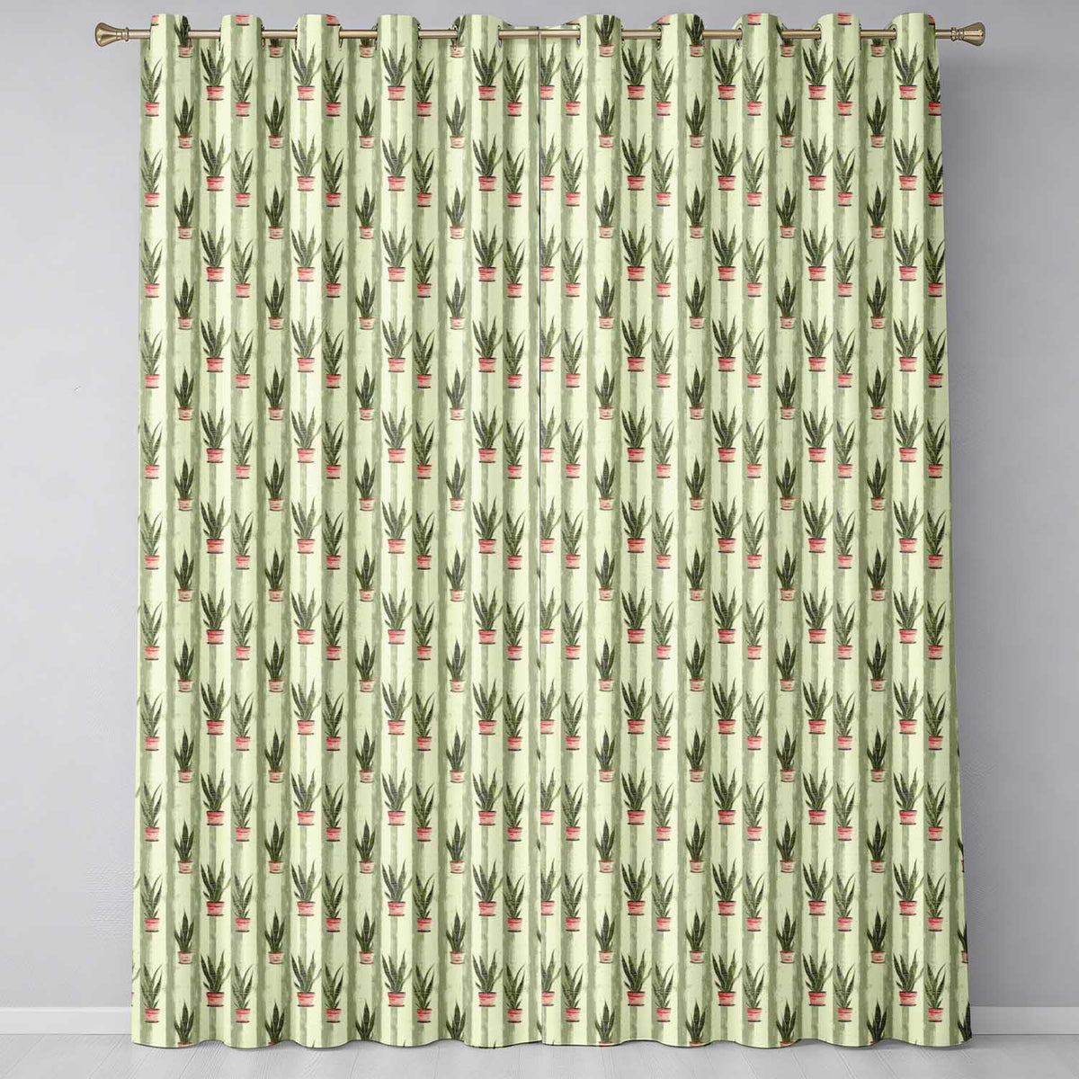 Vintage Snake Plant Pots with Soft Striped Background Seamless Pattern Readymade Eyelet Ring Top Thermal 100% Blackout Curtains