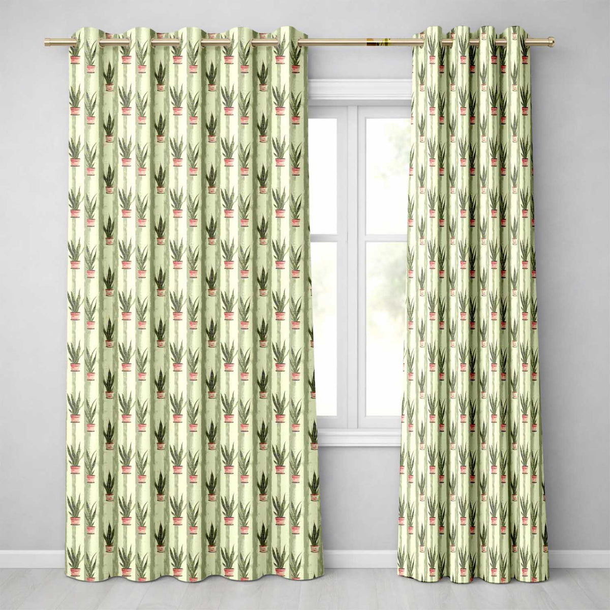 Vintage Snake Plant Pots with Soft Striped Background Seamless Pattern Readymade Eyelet Ring Top Thermal 100% Blackout Curtains