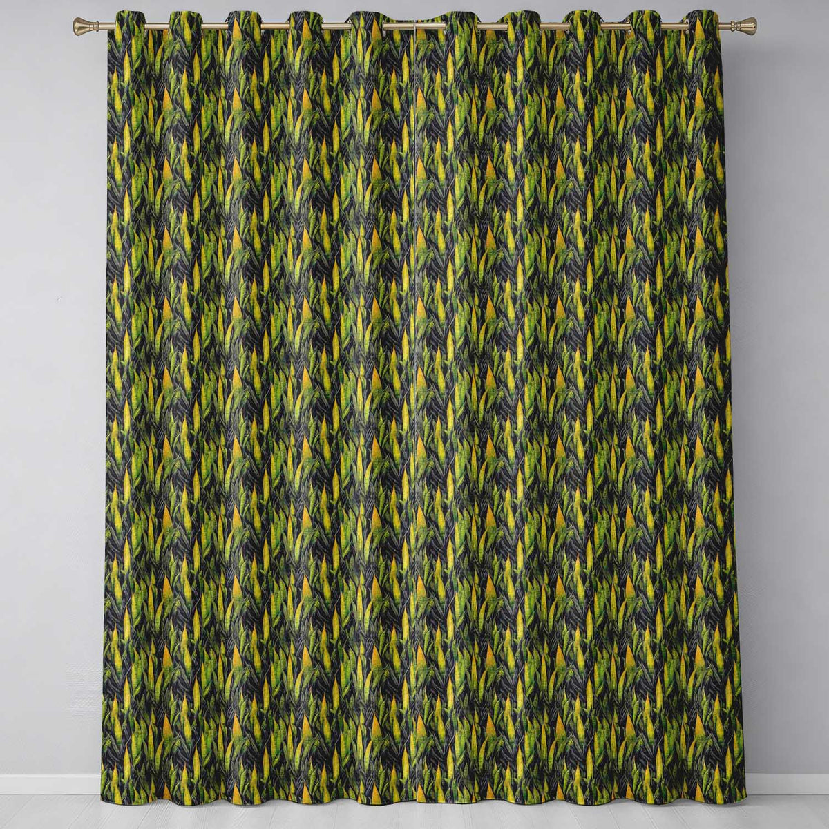 Dense Tropical Snake Plant Leaves on Dark Background Seamless Pattern Readymade Eyelet Ring Top Thermal 100% Blackout Curtains
