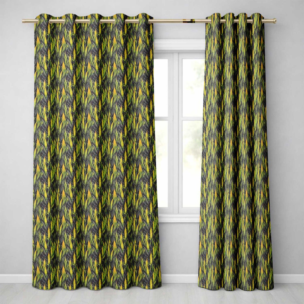 Dense Tropical Snake Plant Leaves on Dark Background Seamless Pattern Readymade Eyelet Ring Top Thermal 100% Blackout Curtains
