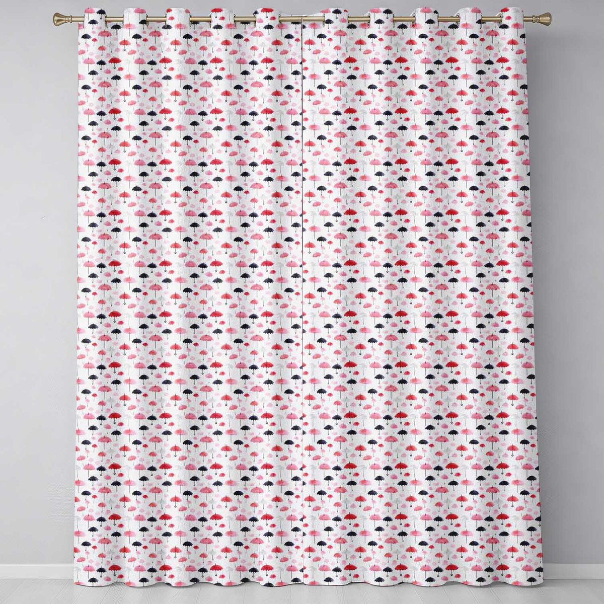 Cute Pink and Black Umbrellas on Polka Dot Background Seamless Pattern Readymade Eyelet Ring Top Thermal 100% Blackout Curtains