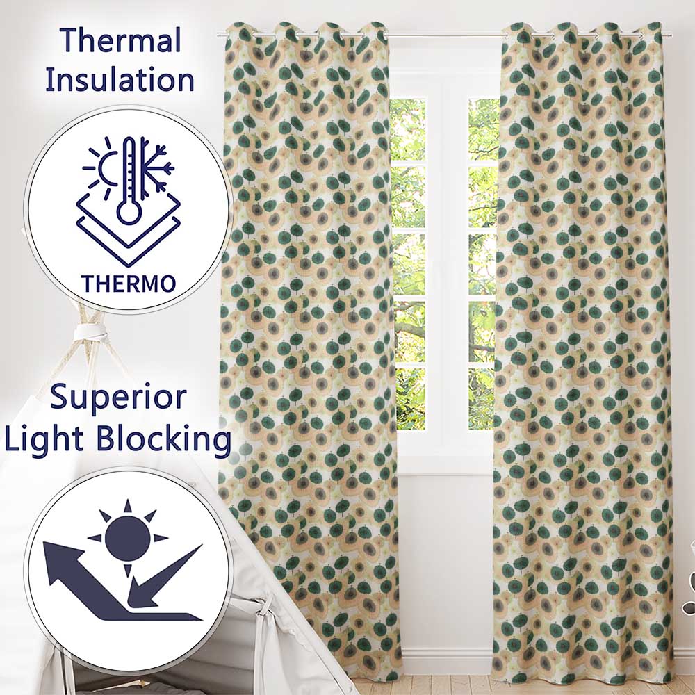 Vintage Paper Parasol Circles in Teal and Beige Seamless Pattern Readymade Eyelet Ring Top Thermal 100% Blackout Curtains