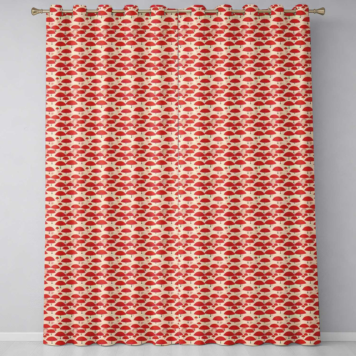 Traditional Red Asian Parasols with Decorative Motifs Seamless Pattern Readymade Eyelet Ring Top Thermal 100% Blackout Curtains