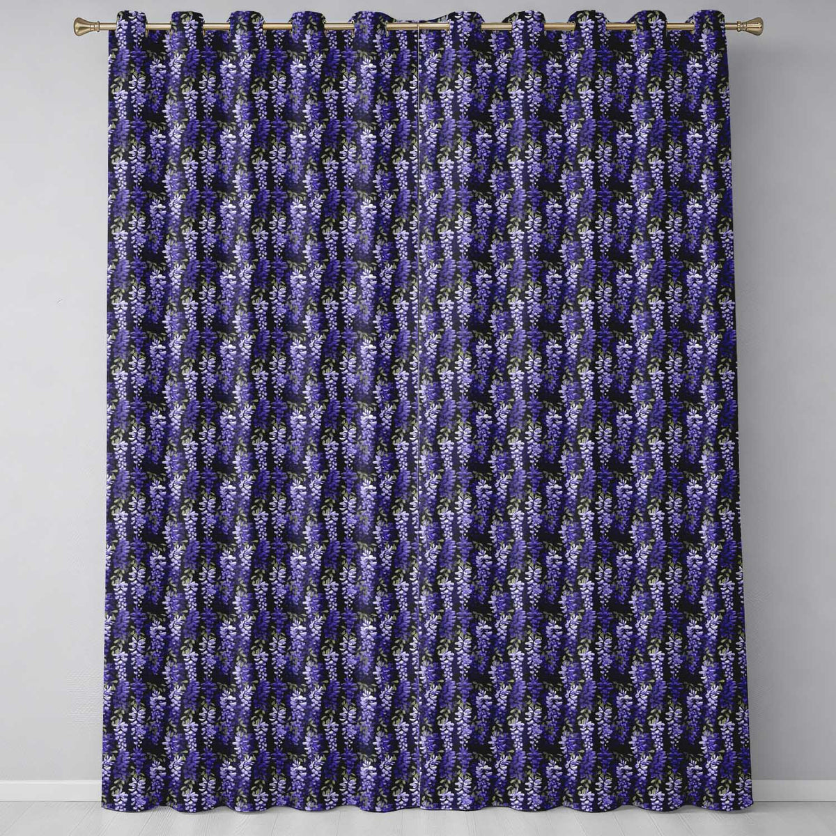 Dark Purple Wisteria Hanging Blossoms on Night Background Seamless Pattern Readymade Eyelet Ring Top Thermal 100% Blackout Curtains