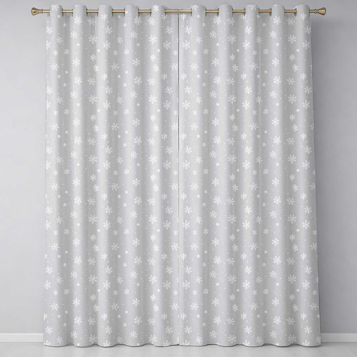 Light Grey Background Snowflake Scatter Winter Seamless Pattern Readymade Eyelet Ring Top Thermal 100% Blackout Curtains