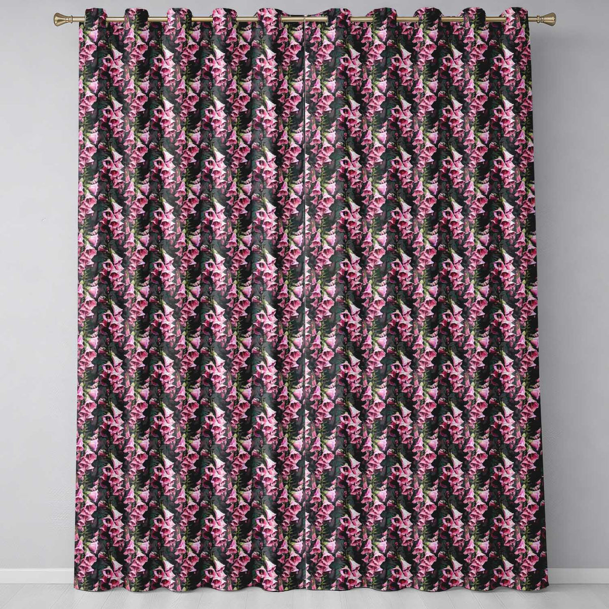 Pink Foxglove Flowers Botanical Garden Seamless Pattern Readymade Eyelet Ring Top Thermal 100% Blackout Curtains