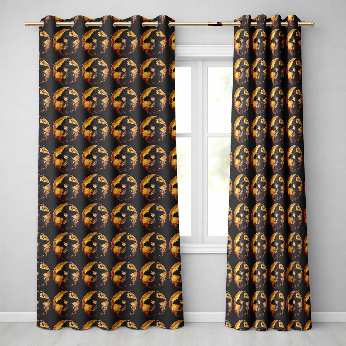 Halloween Witch with Moon Magical Dark Seamless Pattern Readymade Eyelet Ring Top Thermal 100% Blackout Curtains
