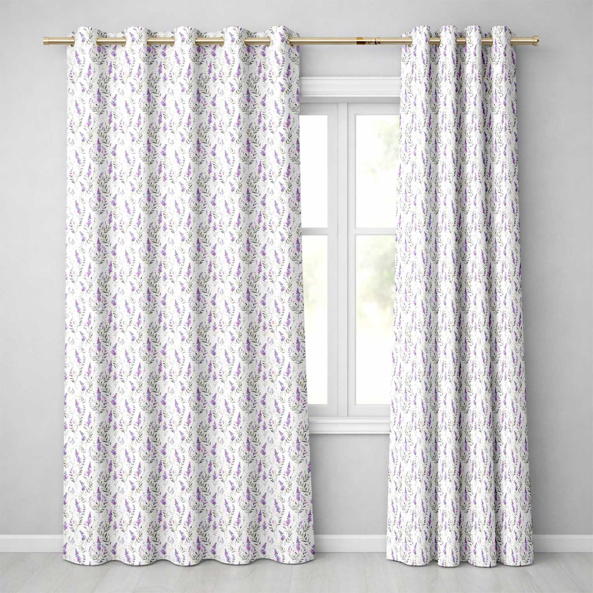 Soft Lavender Botanical Floral Seamless Pattern Readymade Eyelet Ring Top Thermal 100% Blackout Curtains