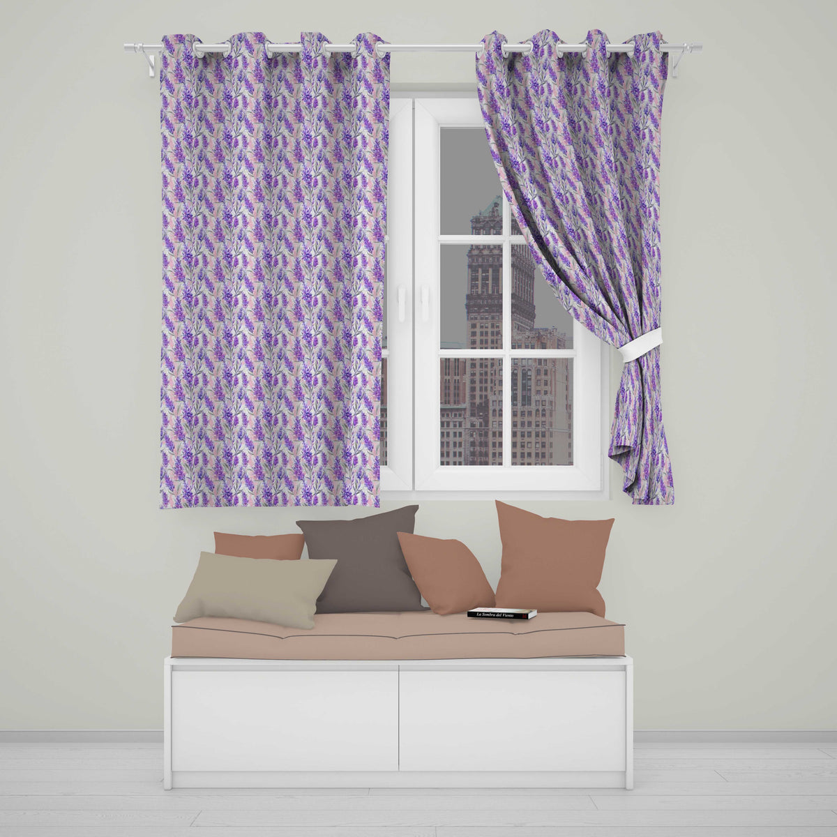Soft Lavender Floral Botanical Watercolor Seamless Pattern Readymade Eyelet Ring Top Thermal 100% Blackout Curtains