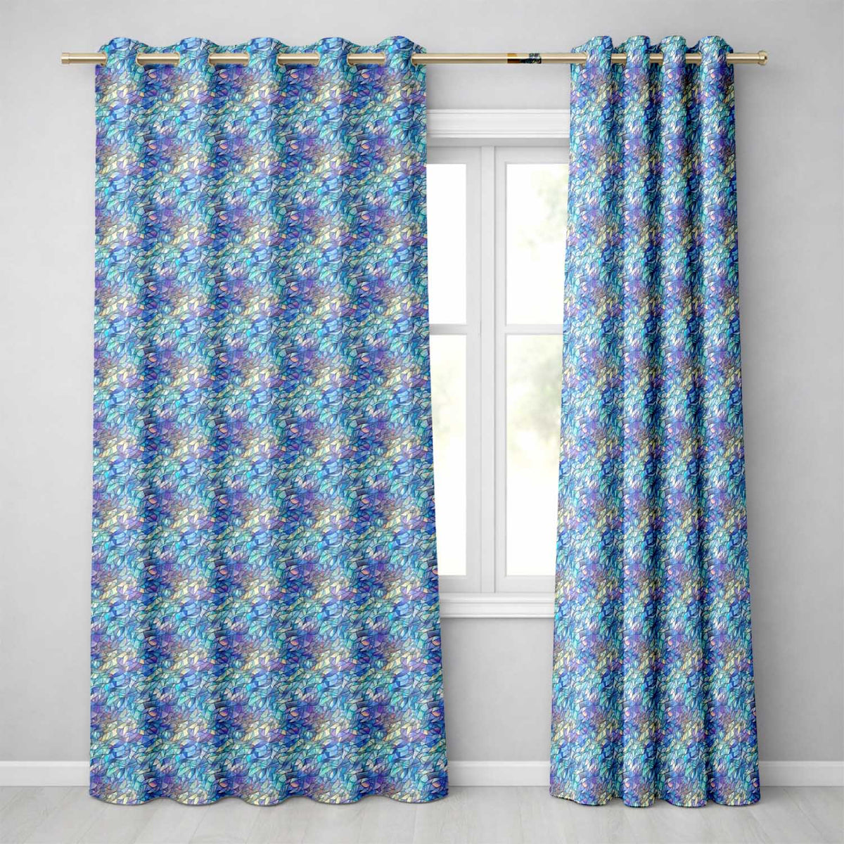 Abstract Blue Mosaic Glass Waves Seamless Pattern Artistic Texture Readymade Eyelet Ring Top Thermal 100% Blackout Curtains
